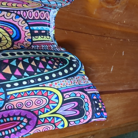 Boho hippie chic printed 3/4 sleeve asymmetrical hem ladies 2x blouse tunic top - Picture 6 of 6